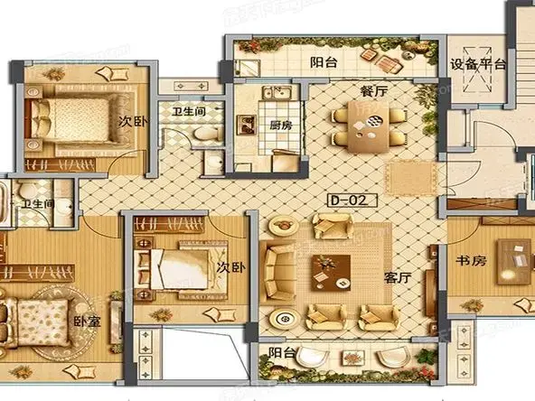 雅美居装饰:美式风格遵义遵义东都金麟府四室二厅二卫户型图