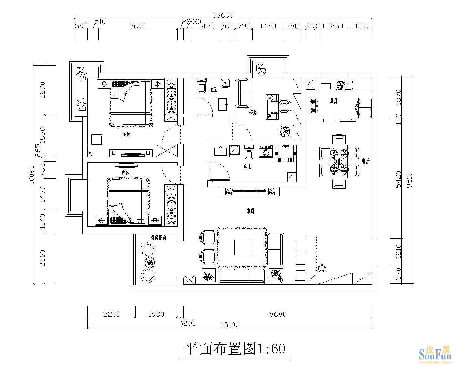 中医学院小区-混合型风格-三居室