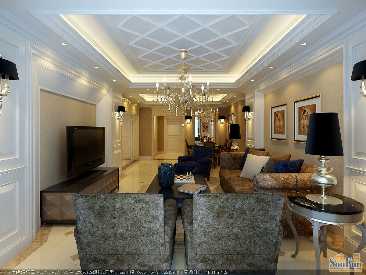 海阳样板间150平米欧式古典风格;装修效果图-现代简约-三居室