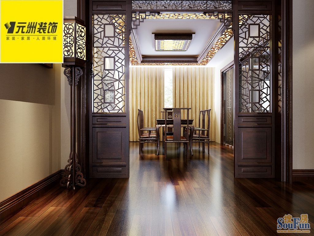 水岸豪庭130平中式古典风格;装修设计效果图-中式古典-一居室
