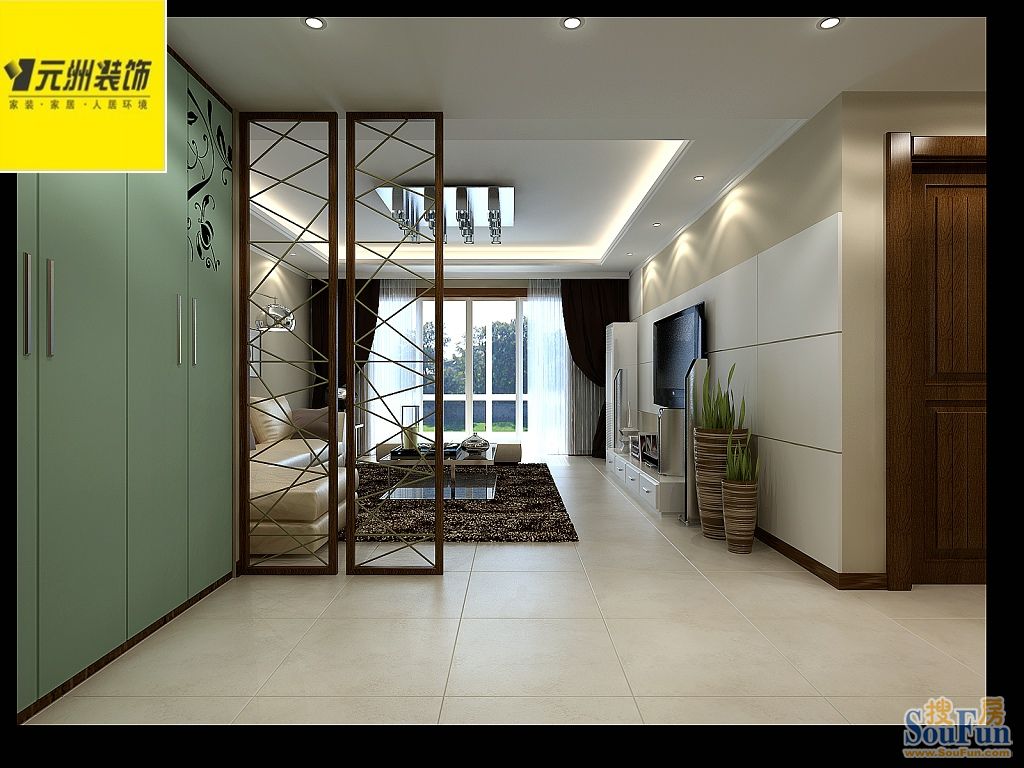 胶南中海150平米三居室现代简约风格;装修效果图-现代简约-一居室