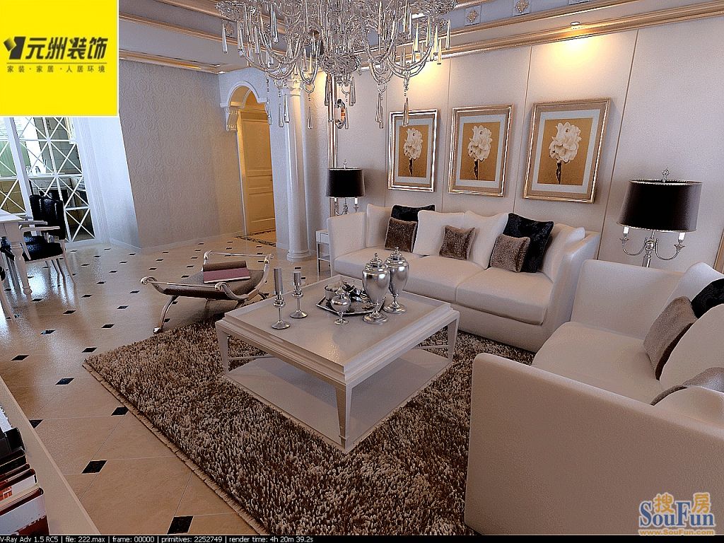 金色现河160平米欧式古典风格;装修效果图-一居室