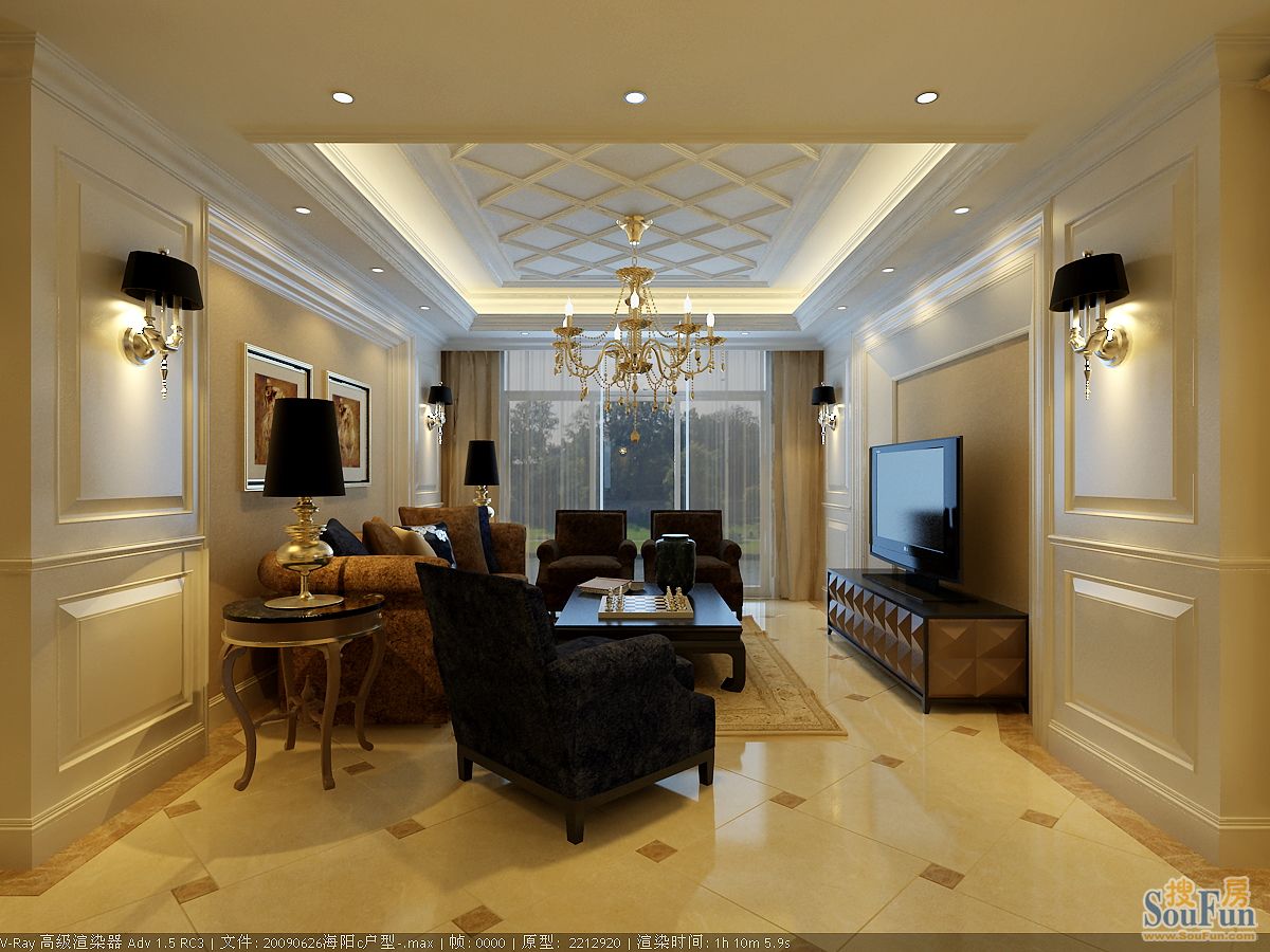 海阳样板间150平米欧式古典风格;装修效果图-现代简约-三居室