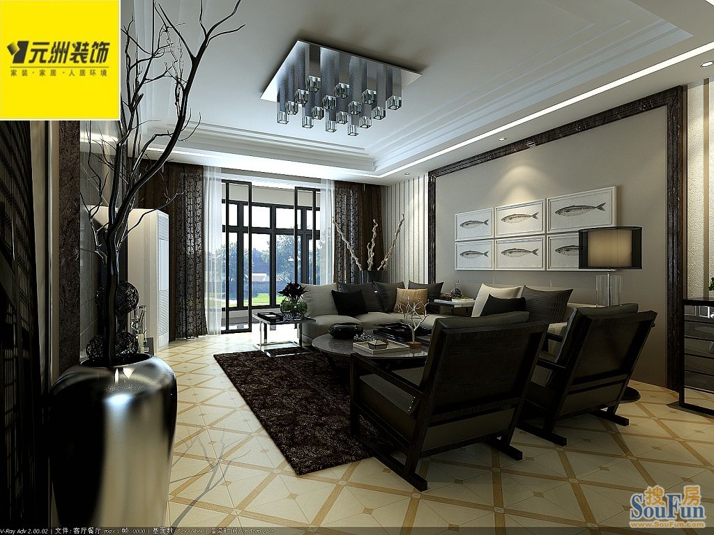 碧佛利山庄三室两厅两卫170平40万简约风格;装修设计效果图-现代简约-三居室