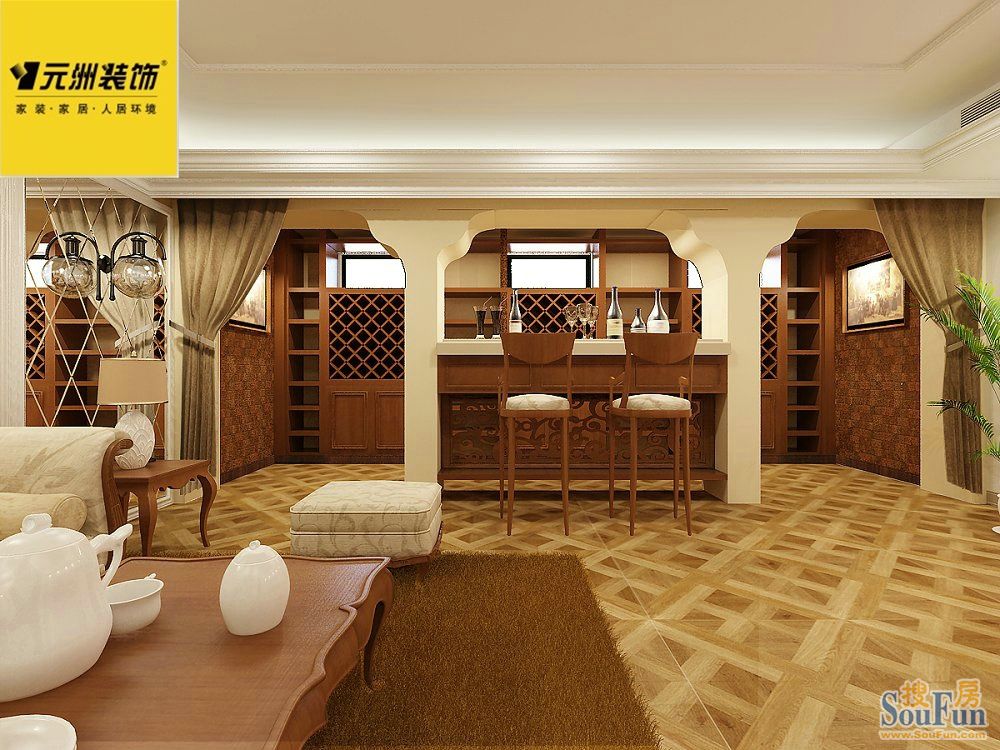 富贵国际420平米别墅中式风格;装修设计效果图-别墅