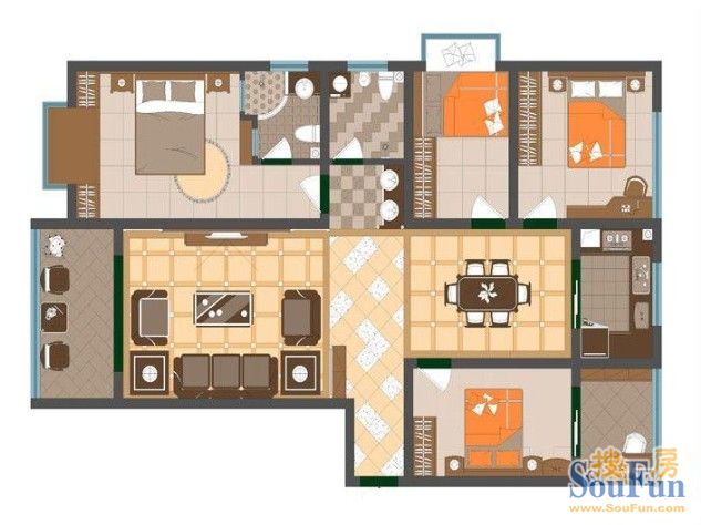 联盟新城七期-混合型风格-四居室