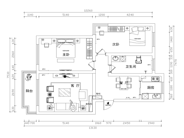 昆仑山庄-现代简约-二居室