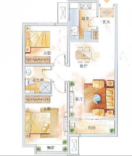 中海国际社区-混合型风格-二居室