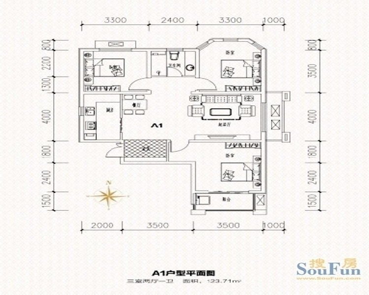 紫晶悦城-中式风格-三居室