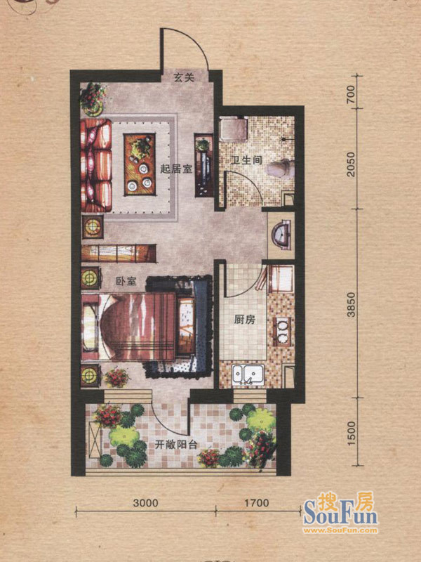 格林·香颂-现代简约-一居室