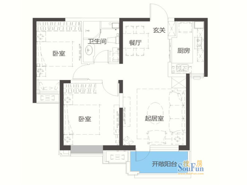 华润海中国-二居室-现代风格