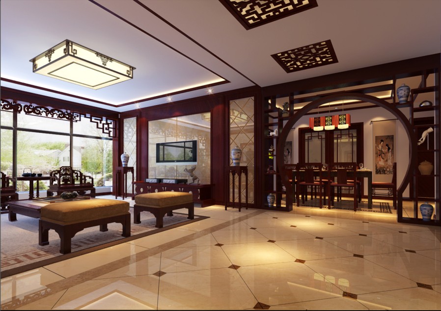 中式风格四居室200平米10.2万-书香苑装修案例-太原房