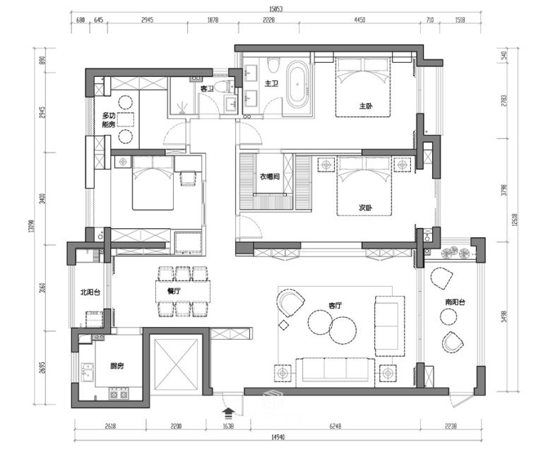 混合型风格-143.77平-四居室装修设计