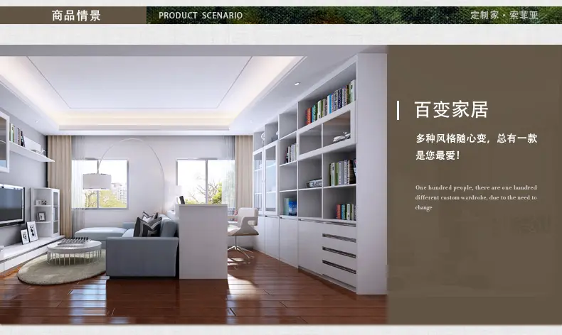 ry1402索菲亚全屋定制客厅:入户柜,书柜,电视柜,壁柜 免费预约上门