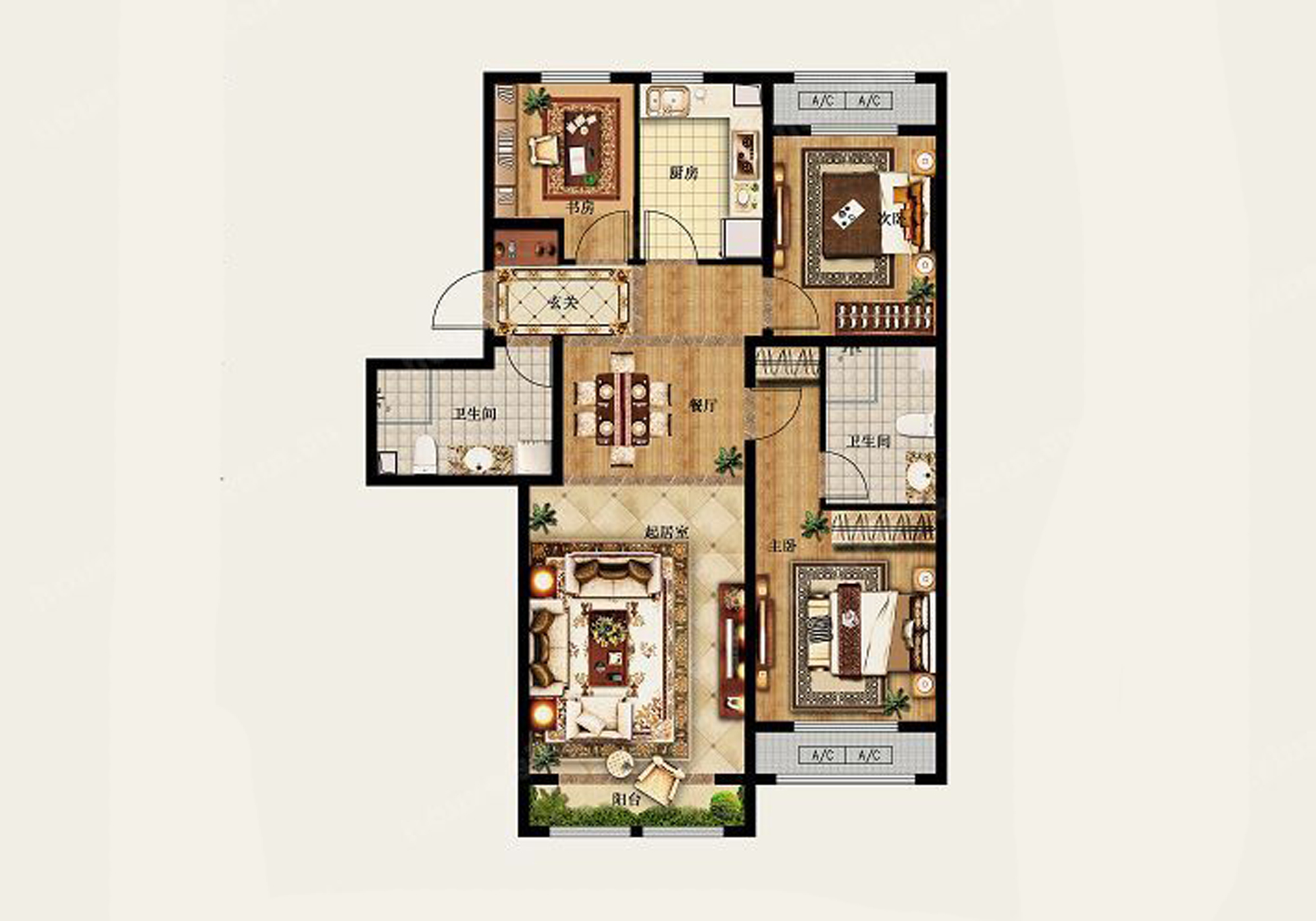 京西·金泰丽湾-三居室-120.00平米-装修设计