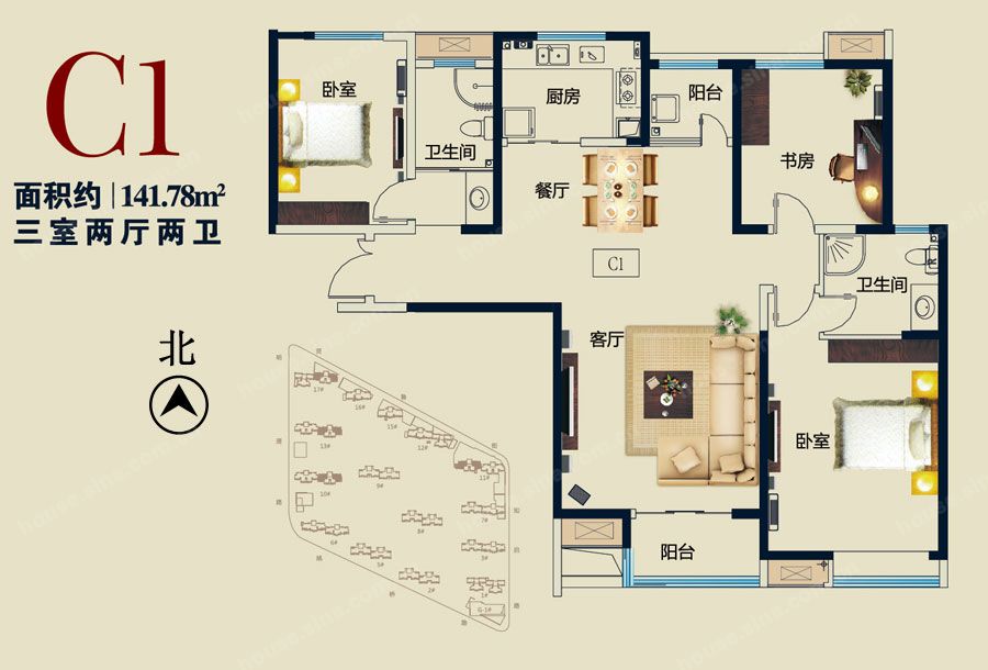永威五月花城-三居室-141.78平米-装修设计