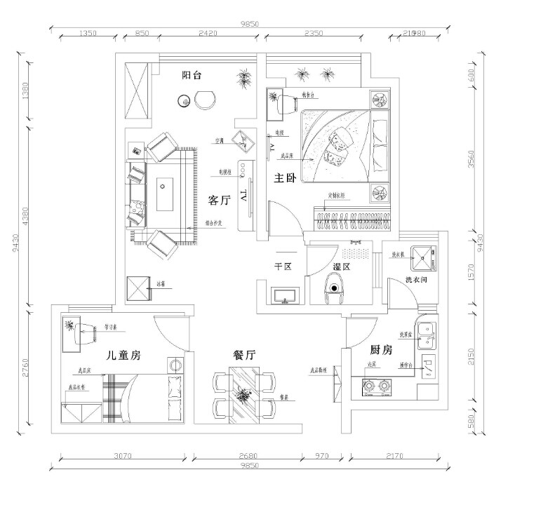 财信圣堤亚纳-二居室-89.00平米-装修设计