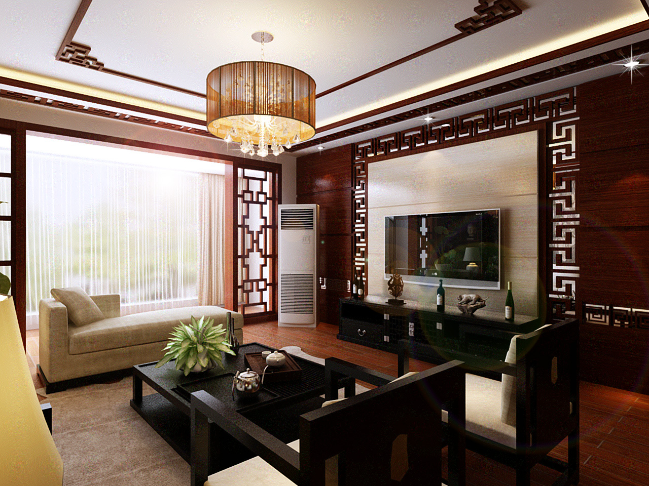 龙湾写意四居室新中式风格装修设计理念