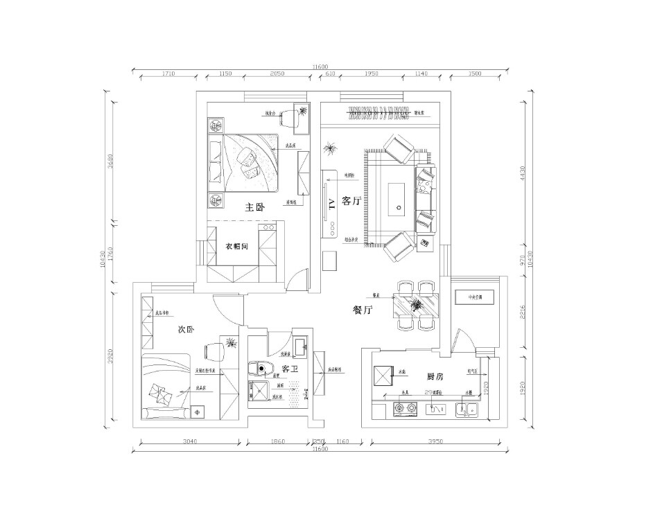 正弘蓝堡湾-二居室-110.00平米-装修设计