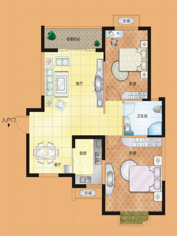 通利紫荆尚都-二居室-91.55平米-装修设计