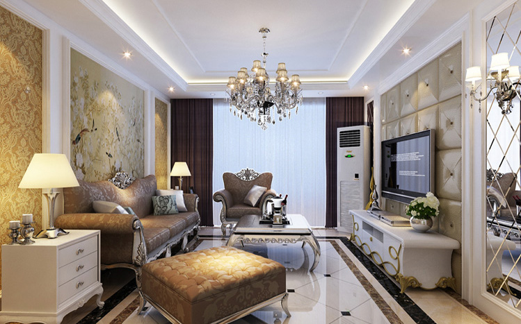 蔚蓝港湾120平三居室欧式风格装修设计案例
