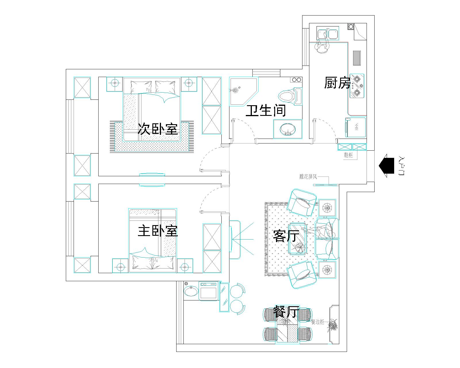 鑫苑世纪东城87平两居室简约风格设计