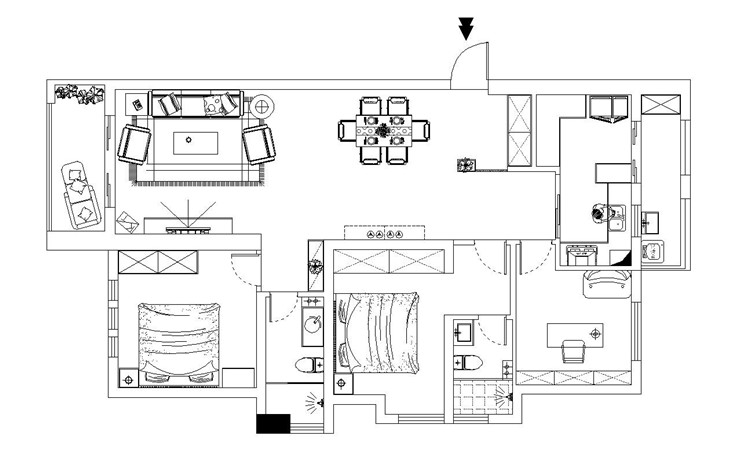 新芒果和郡128平三居室简欧风格装修效果图
