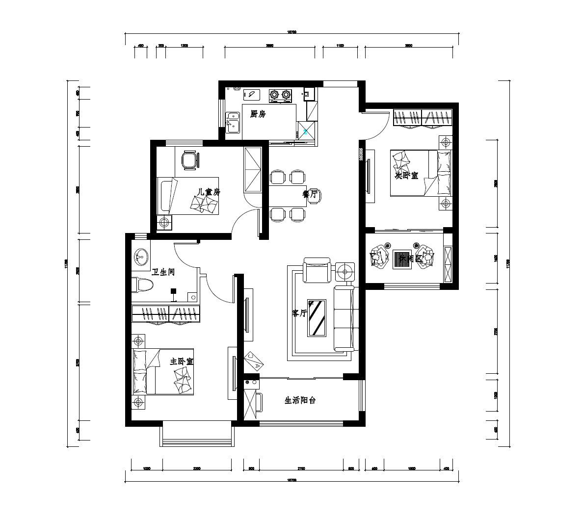橄榄城五号院三居室现代简约风格装修效果图