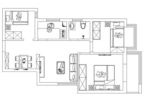 方圆创世两室两厅88平现代简约风格装修效果图
