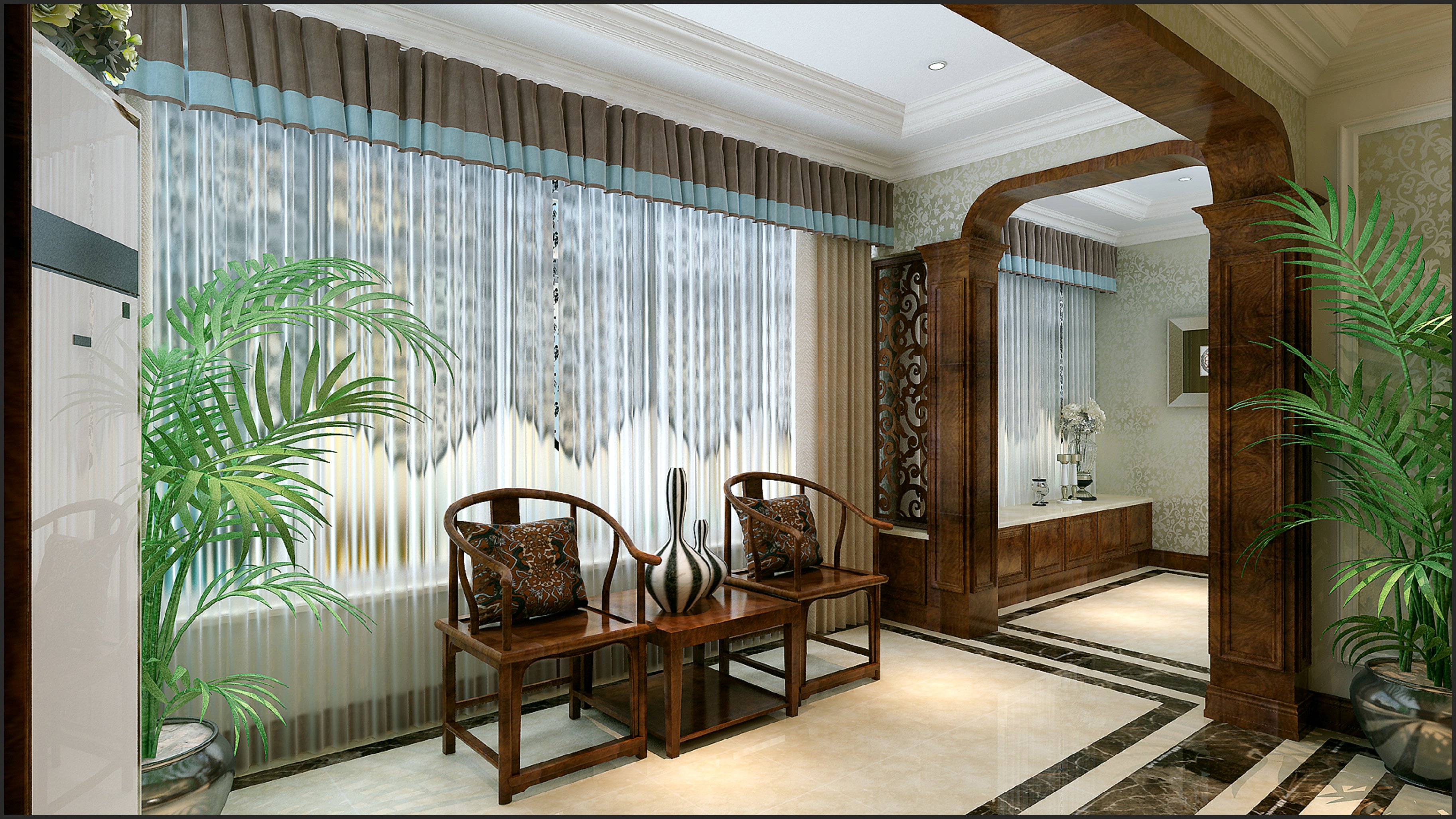 太原的海棠公馆130平中式风格家装设计效果图