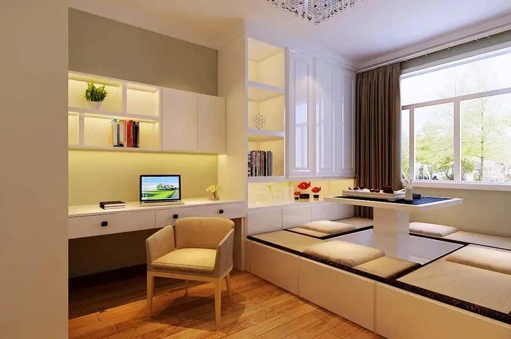 榻榻米的设计非常实用,结合书桌书柜,可以做书房兼次卧.