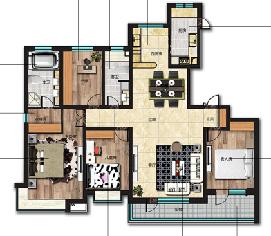 新中式风格-200平-四居室