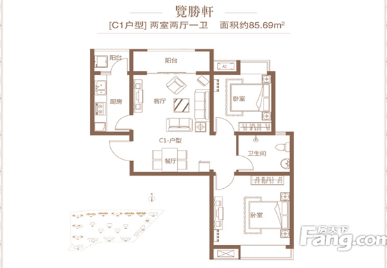 润城，两居室，中式