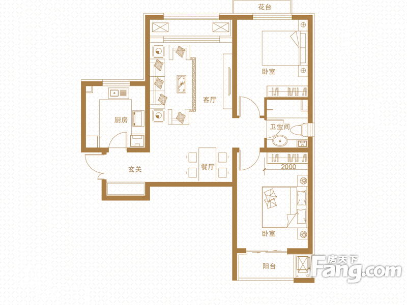 紫晶悦城两室两厅欧式风格设计