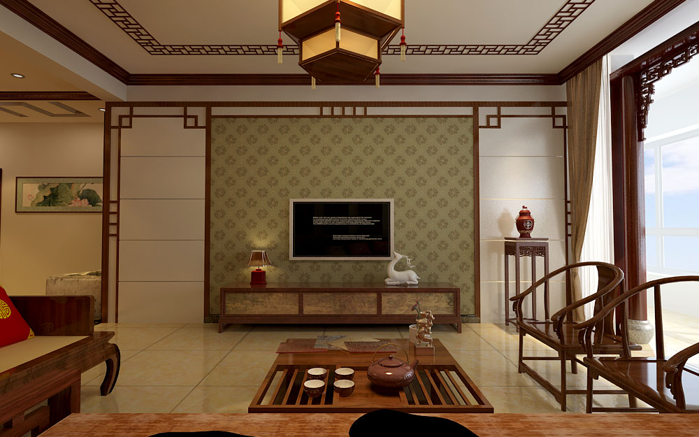 泰丰观湖三室两厅中式古典风格设计