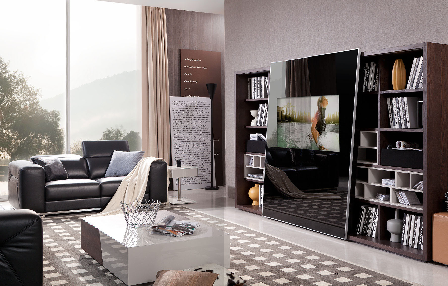 易格家具 经典电视柜 k532厅柜 咖色白橡/纤维板/黑色色