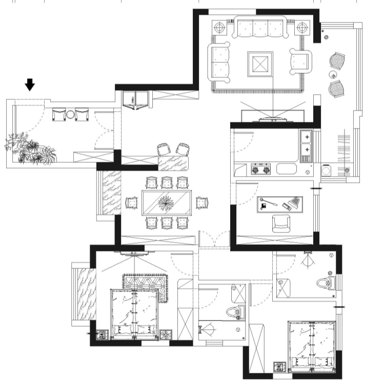 银基王朝-四室两厅143平-美式田园设计风格