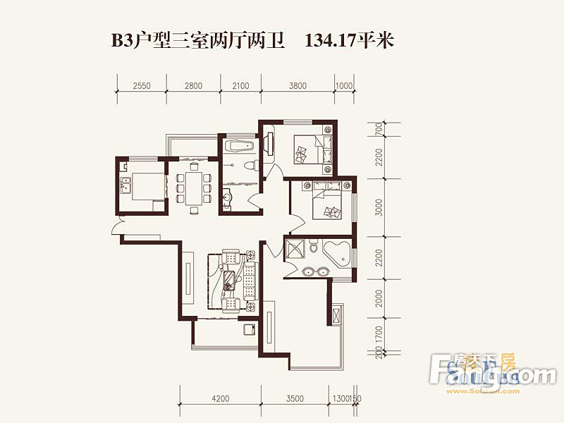 中山凯旋门三室两厅欧美风格设计