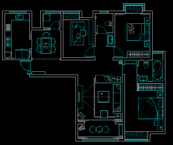蓝堡湾-三室两厅-中式设计