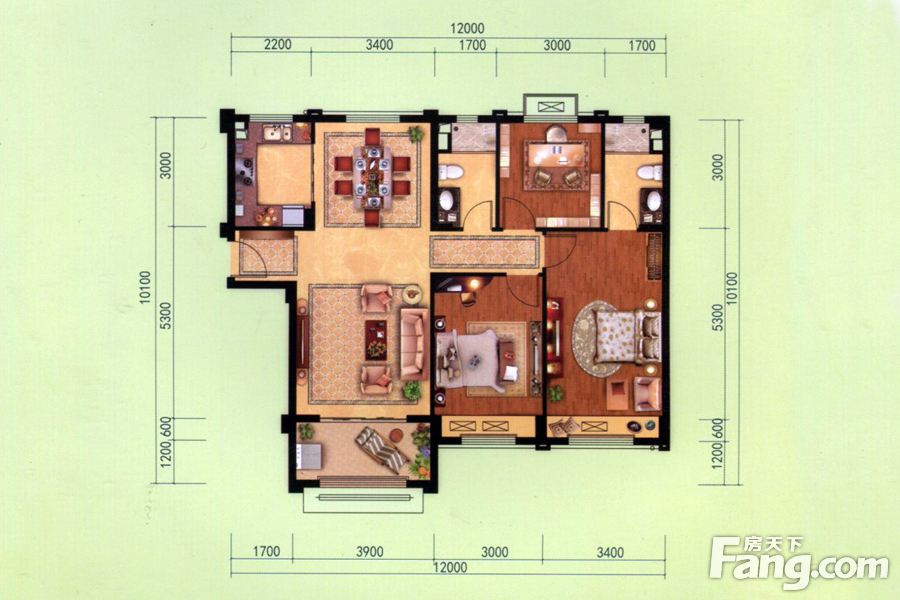 碧桂园三室两厅中式风格设计