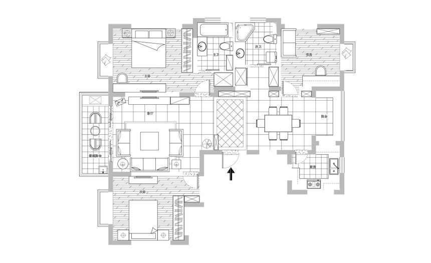 国龙绿城怡园140平三居中式简约设计案例