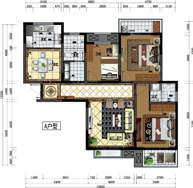 七里香堤160平三室两厅欧式风格设计方案