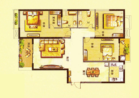 升龙城135平方三室两厅简欧风格装修案例