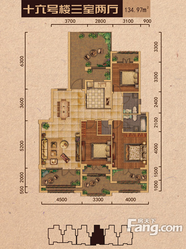 天下锦城三室两厅现代简约风格设计