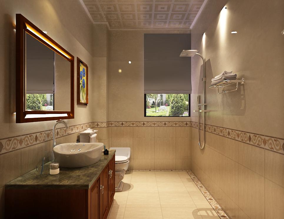 卫生间的暖色系墙砖让气氛显得更加的温馨舒适.