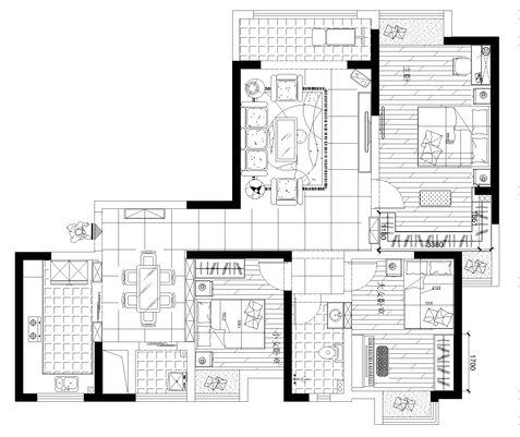 正弘蓝堡湾136平方三室两厅简欧风格装修方案