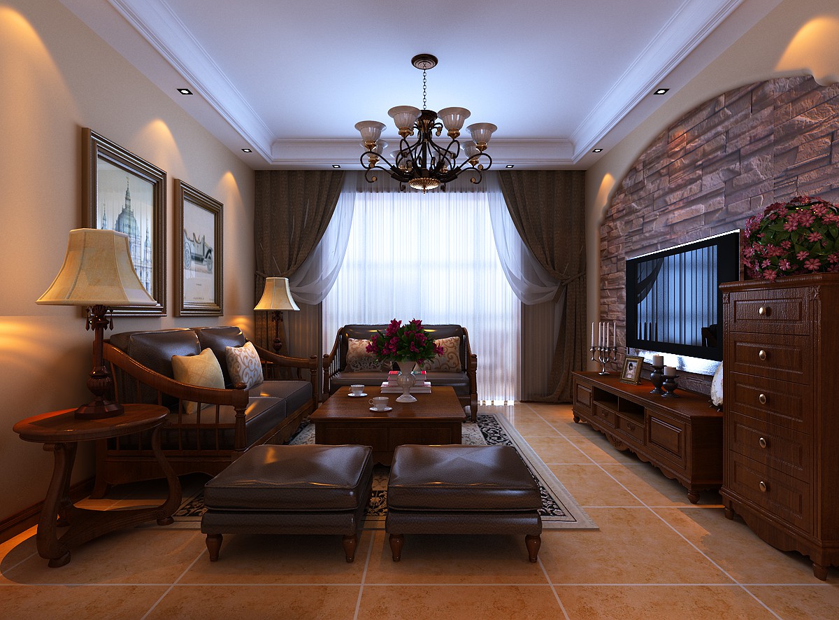 清华大溪地-三室两厅120-美式古典风格设计