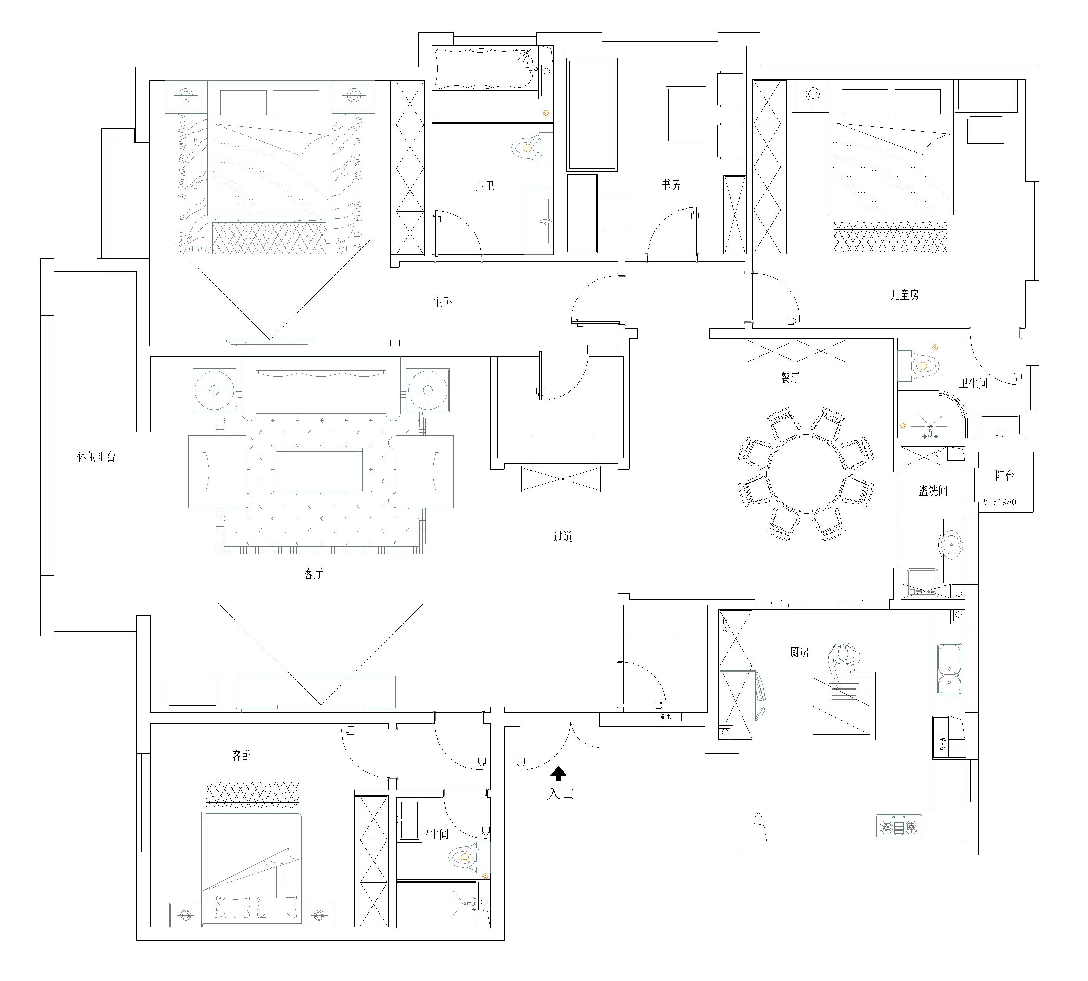 建投十号院-中式风格-五居室