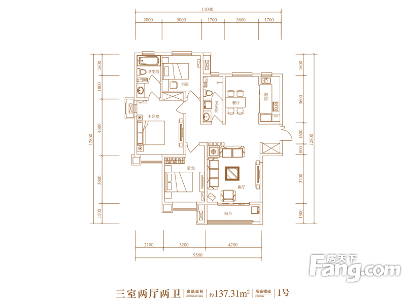 东胜紫御府三室两厅中式风格设计