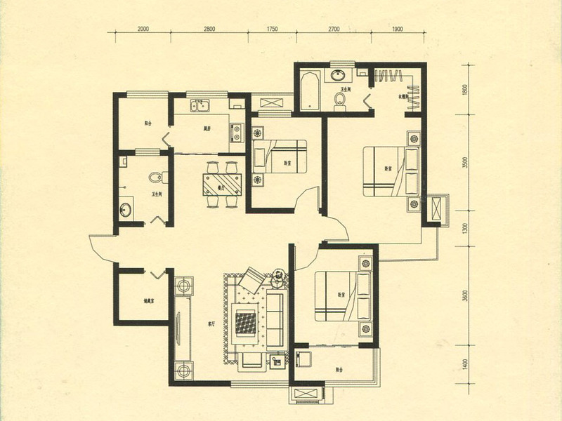 翰林观天下三室两厅中式风格设计